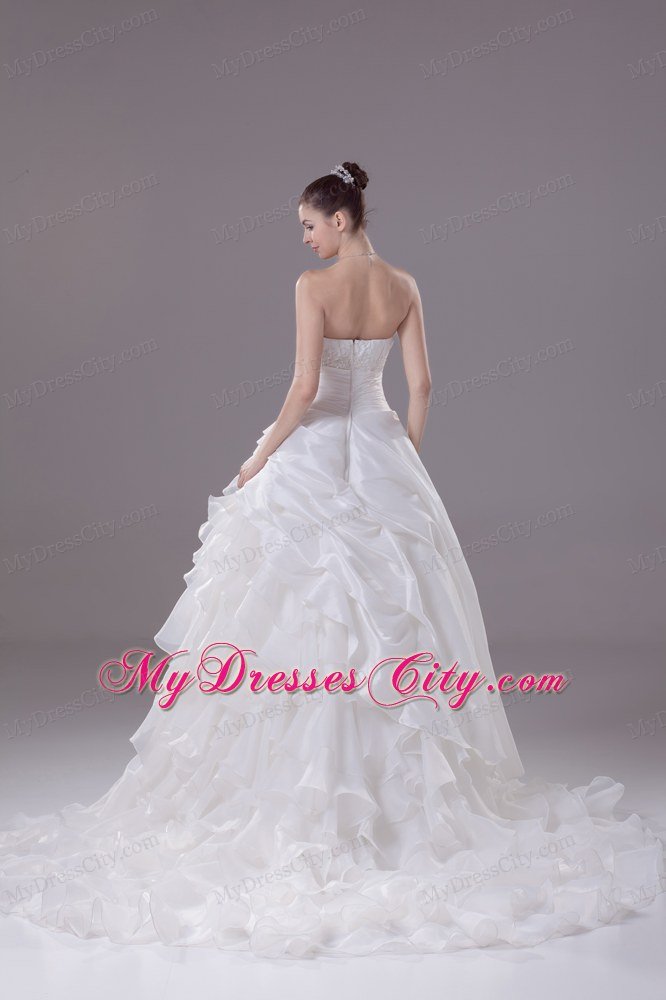 Ruffled Layers Chapel Train Princess Appliques Wedding Dress