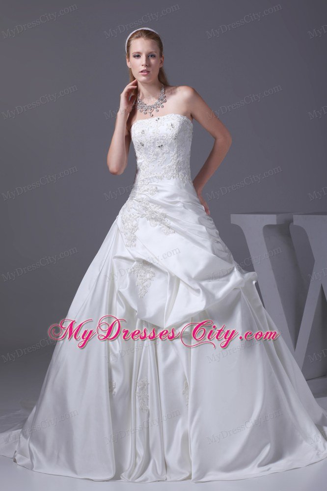 Strapless Appliques A-line Court Train Wedding Anniversary Dress