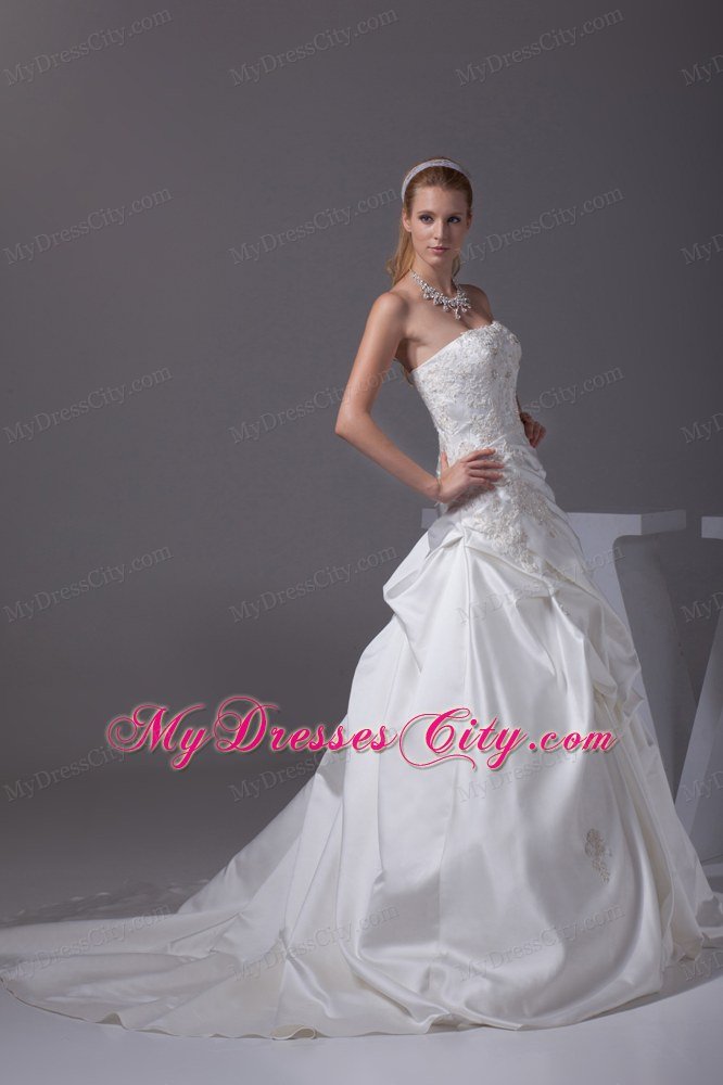 Strapless Appliques A-line Court Train Wedding Anniversary Dress