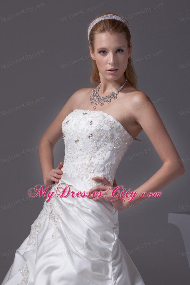 Strapless Appliques A-line Court Train Wedding Anniversary Dress