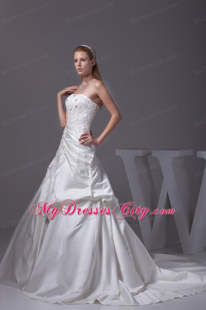 Strapless Appliques A-line Court Train Wedding Anniversary Dress