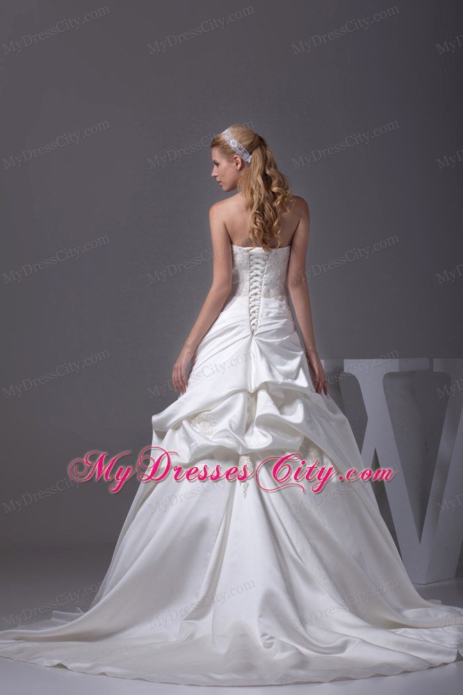 Strapless Appliques A-line Court Train Wedding Anniversary Dress