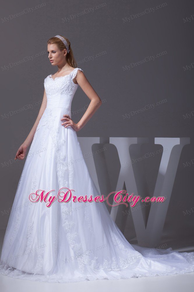 Recommend V-neck Lace A-line Wedding Dress with Court Train