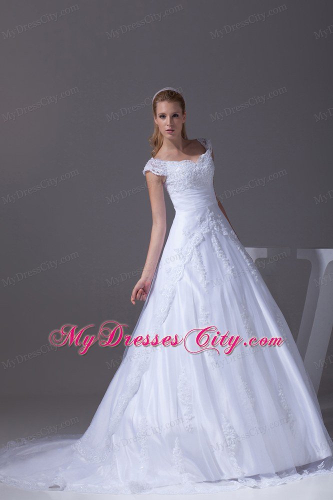 Recommend V-neck Lace A-line Wedding Dress with Court Train