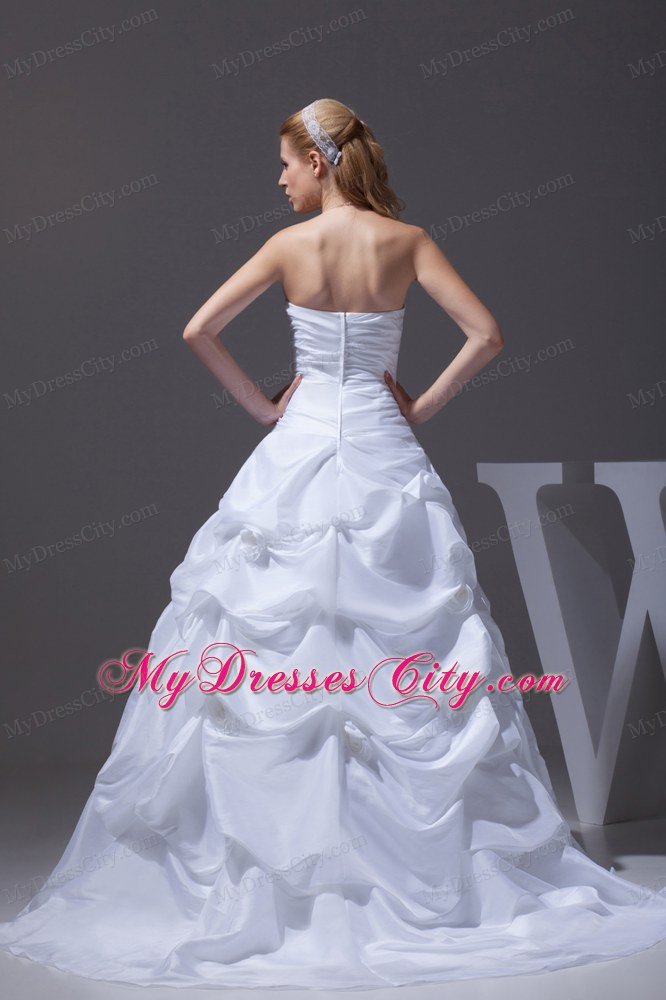 A-line Hand Made Flowers and Pick-ups Strapless Bridal Gown