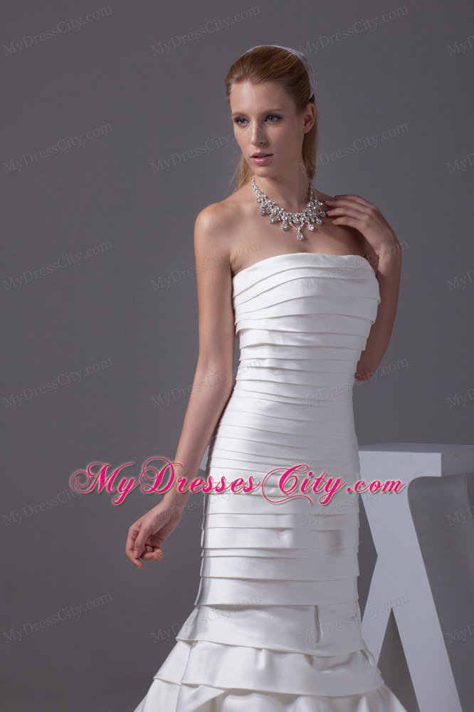 Luxurious Mermaid Strapless Satin Ruffled Layers Wedding Dress