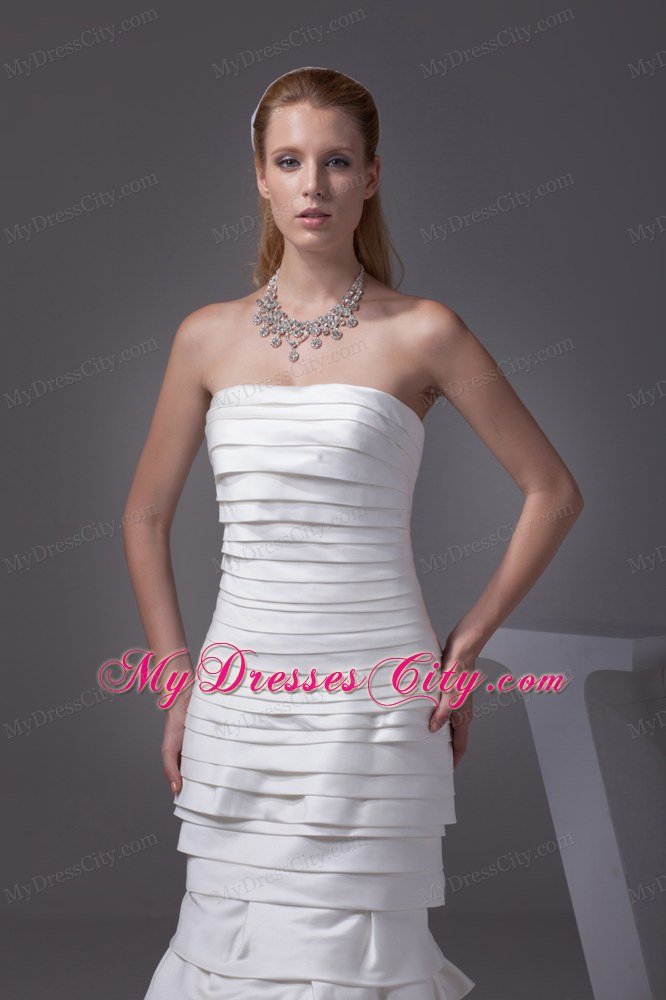 Luxurious Mermaid Strapless Satin Ruffled Layers Wedding Dress