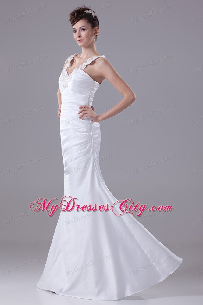 Mermaid Straps Beading and Ruching Wedding Anniversary Dress