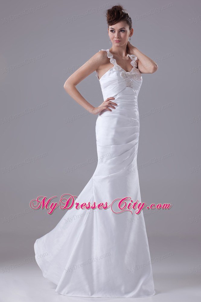 Mermaid Straps Beading and Ruching Wedding Anniversary Dress