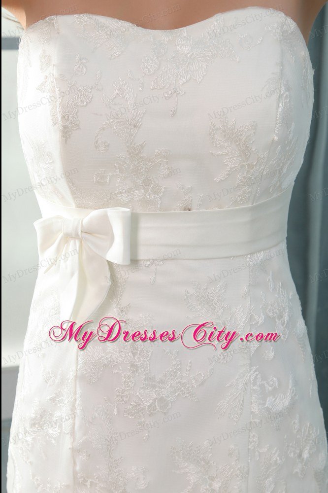 Mermaid Lace Covered Court Train Wedding Dress with Belt