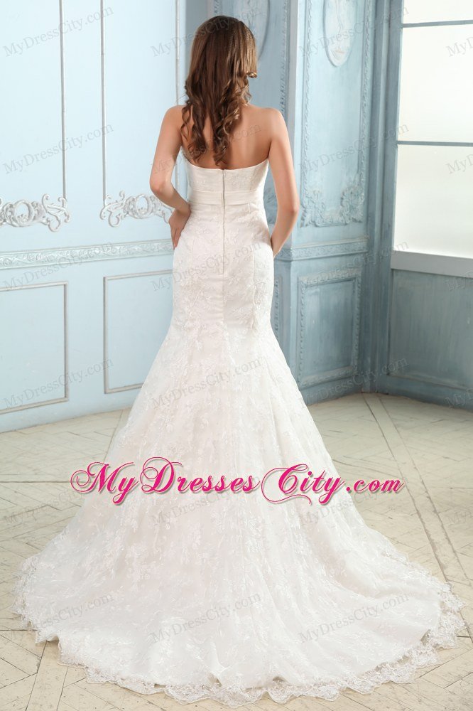 Mermaid Lace Covered Court Train Wedding Dress with Belt