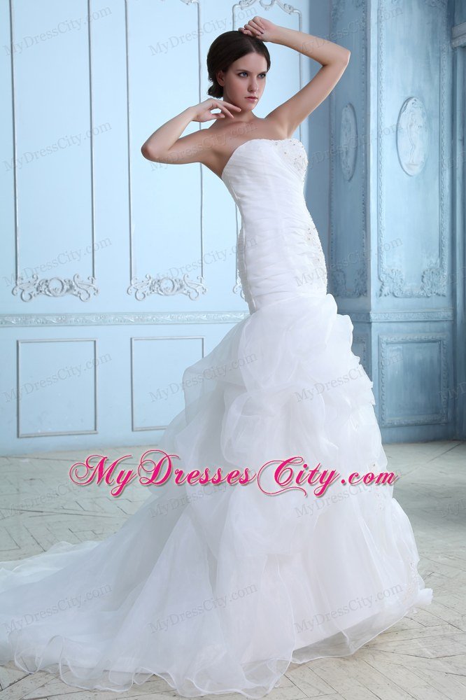 Mermaid Organza Appliques Wedding Dress with Rolling Flowers