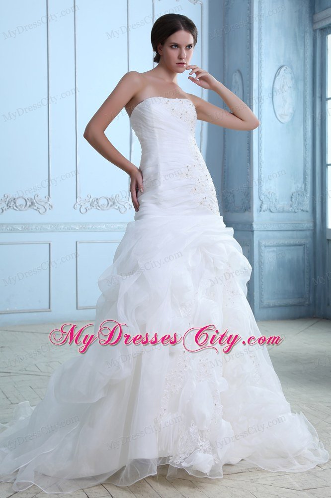 Mermaid Organza Appliques Wedding Dress with Rolling Flowers