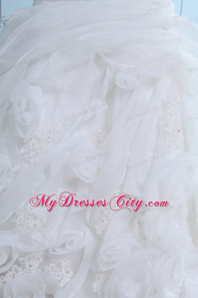 Mermaid Organza Appliques Wedding Dress with Rolling Flowers