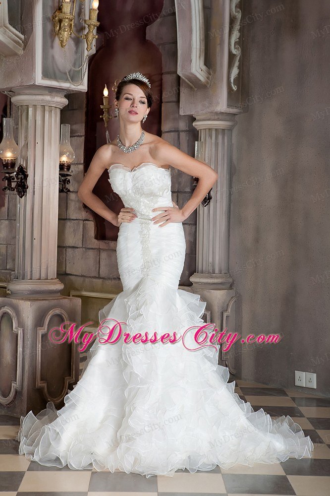 Mermaid Sweetheart Ruffles Layered Bridal Dress with Court Train