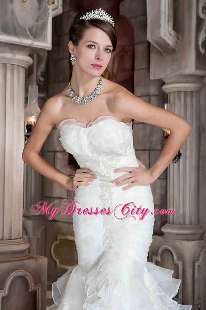 Mermaid Sweetheart Ruffles Layered Bridal Dress with Court Train