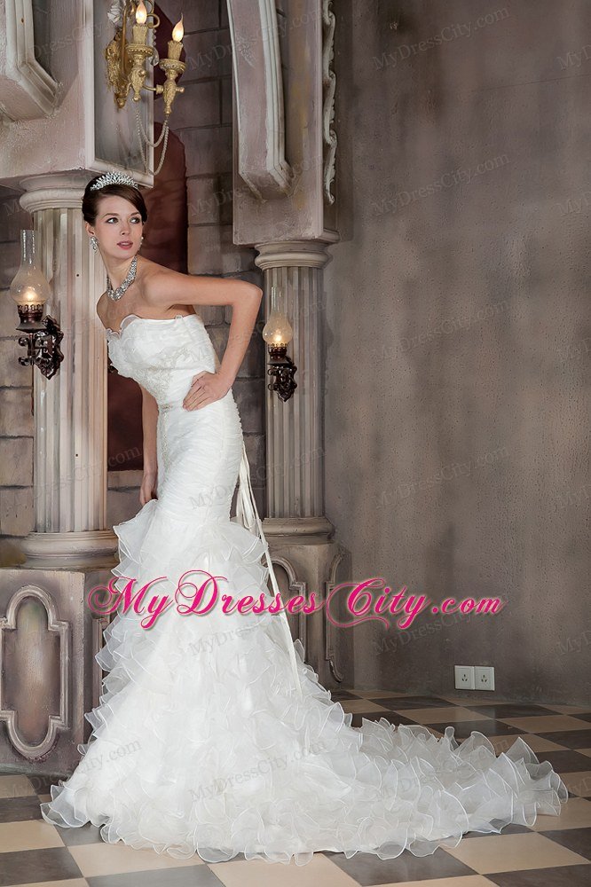 Mermaid Sweetheart Ruffles Layered Bridal Dress with Court Train