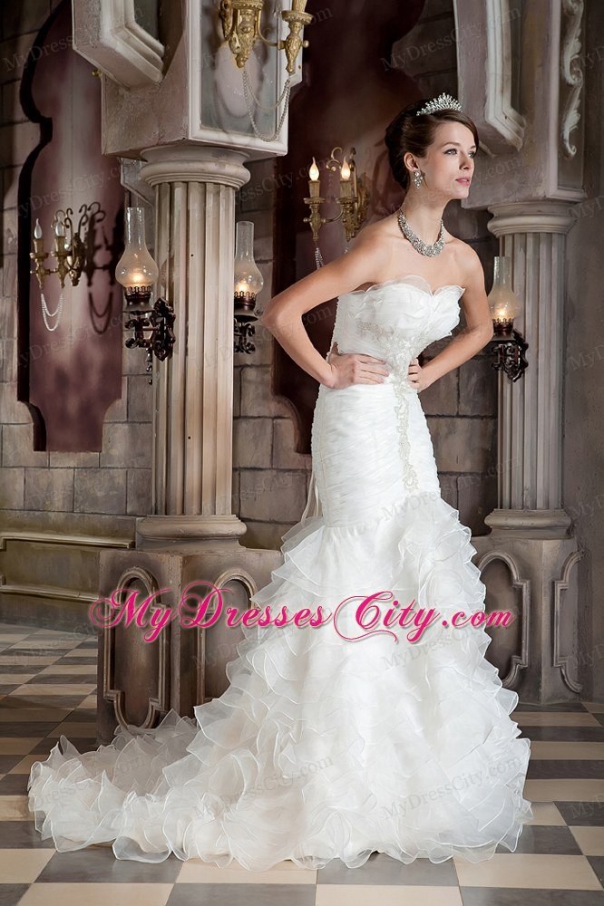 Mermaid Sweetheart Ruffles Layered Bridal Dress with Court Train