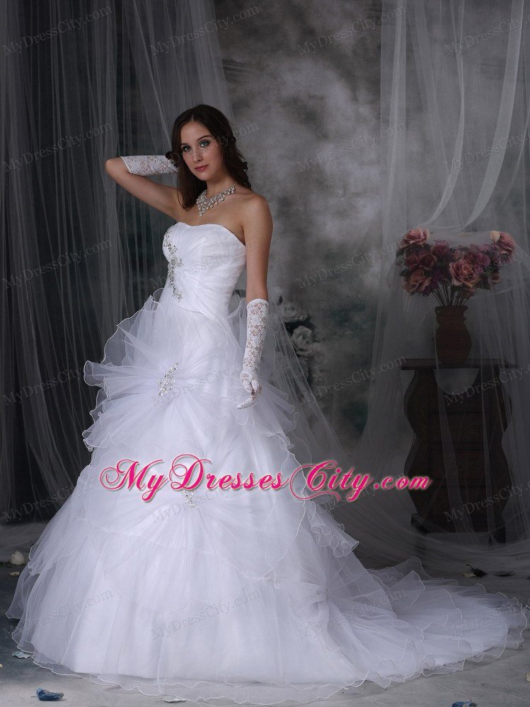 Hand Made Flowers and Beading Strapless Hall Wedding Dress