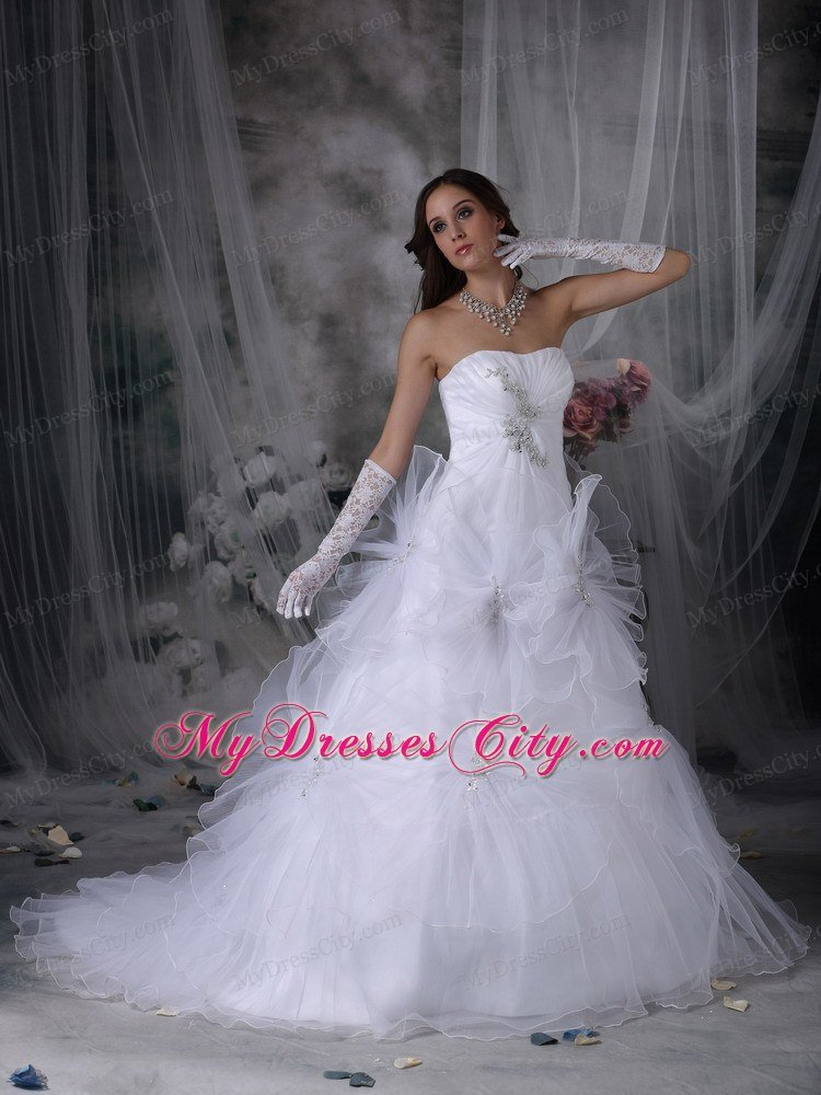 Hand Made Flowers and Beading Strapless Hall Wedding Dress