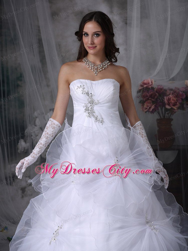 Hand Made Flowers and Beading Strapless Hall Wedding Dress