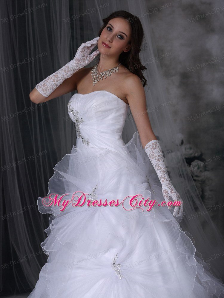 Hand Made Flowers and Beading Strapless Hall Wedding Dress