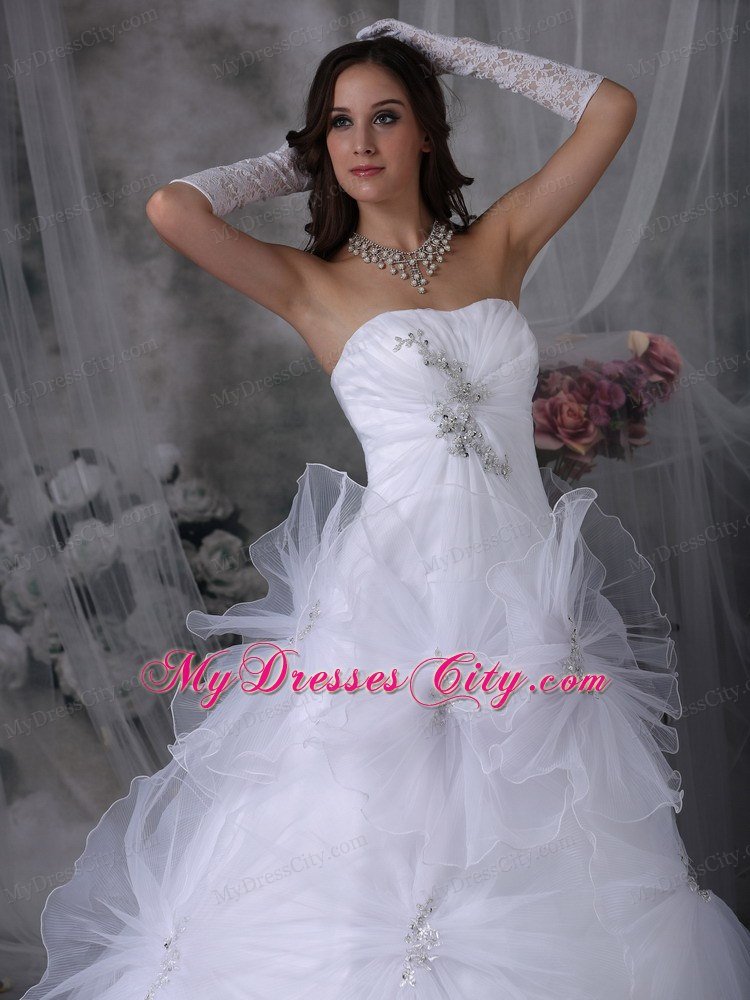 Hand Made Flowers and Beading Strapless Hall Wedding Dress