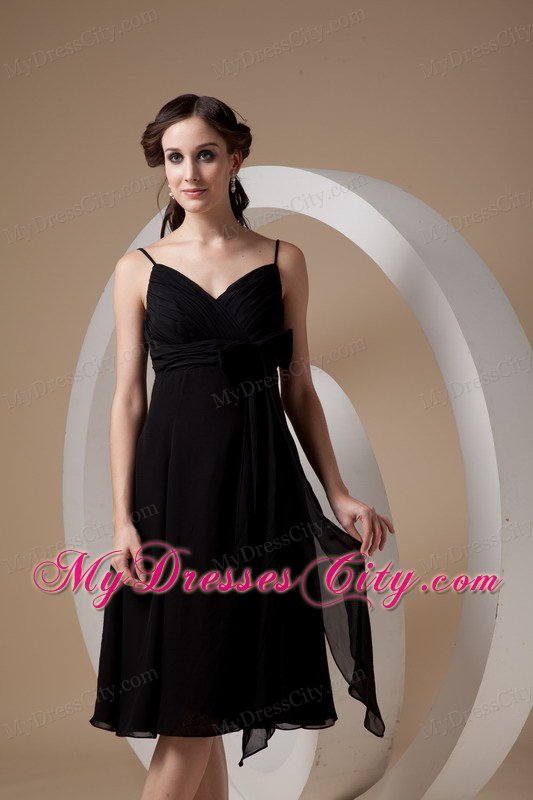 Spaghetti Straps Tea-length Chiffon Little Black Cocktail Dress