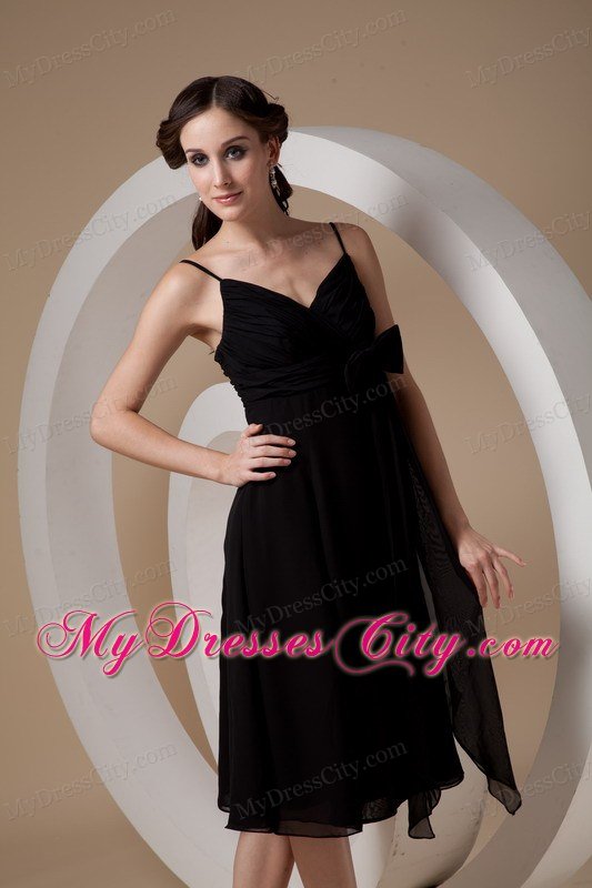 Spaghetti Straps Tea-length Chiffon Little Black Cocktail Dress