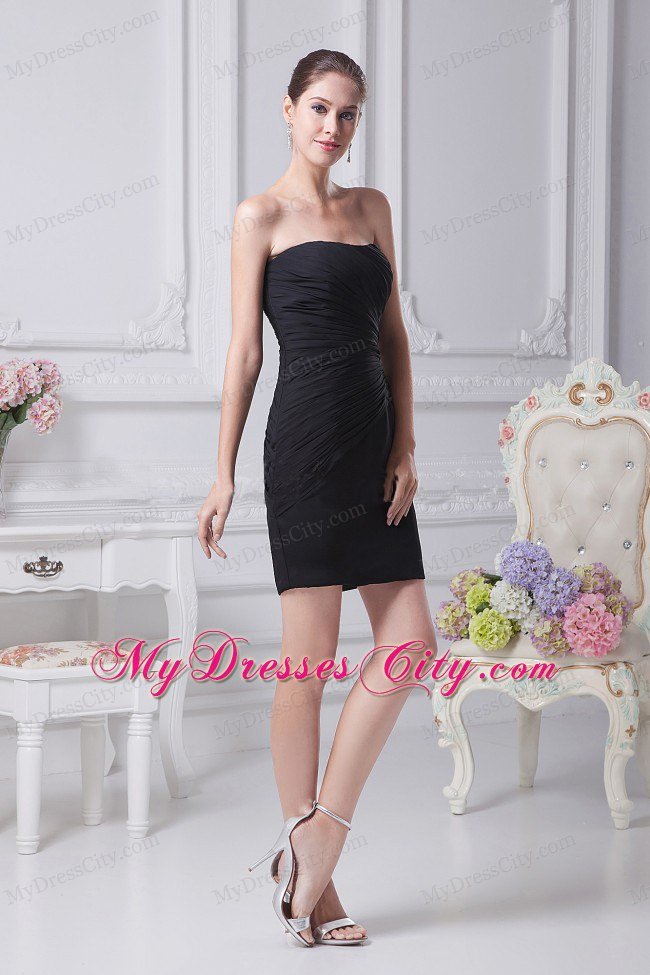 Sheathy Beaded Ruching Mini-length Little Black Cocktail Dress