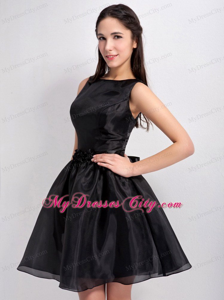 Mini-length A-line Bateau Little Black Dress with Flowers