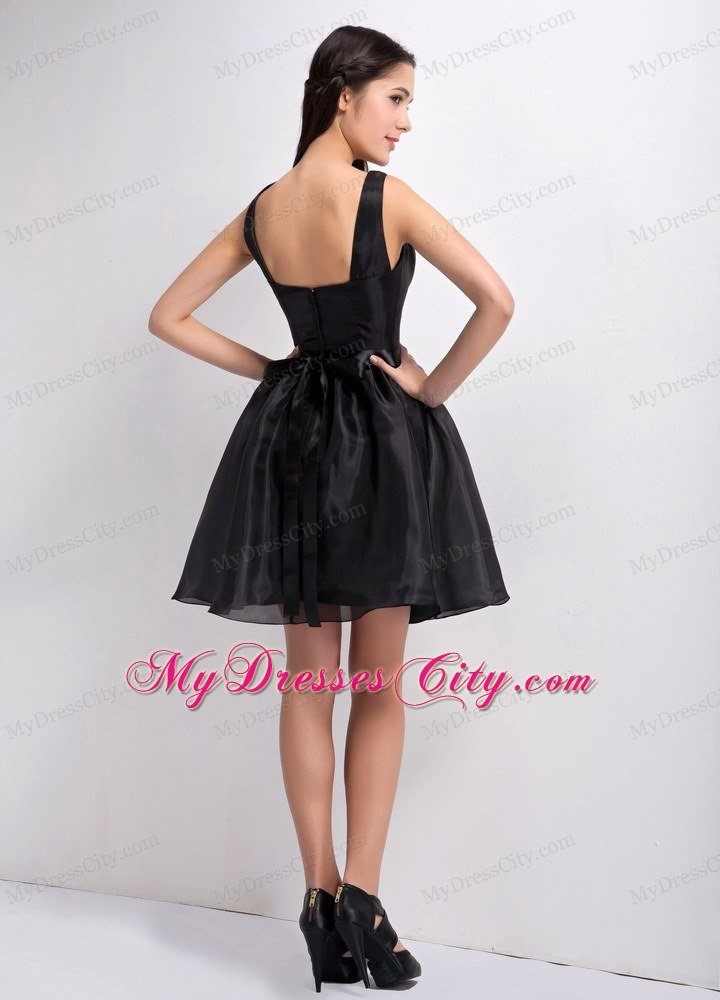 Mini-length A-line Bateau Little Black Dress with Flowers