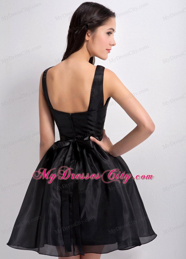 Mini-length A-line Bateau Little Black Dress with Flowers