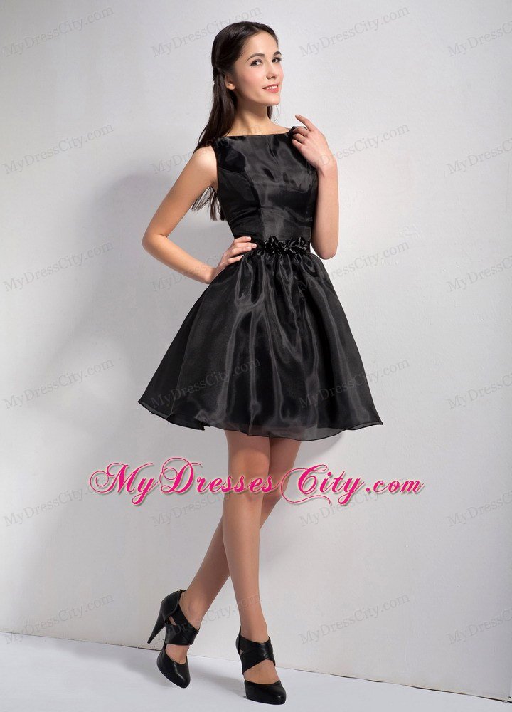 Mini-length A-line Bateau Little Black Dress with Flowers