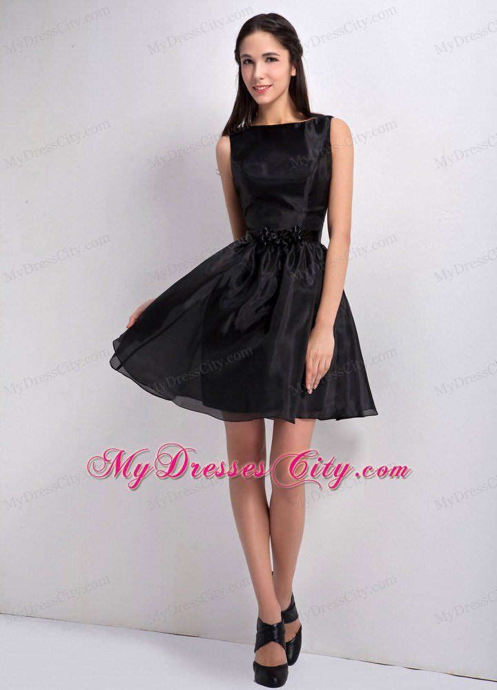 Mini-length A-line Bateau Little Black Dress with Flowers