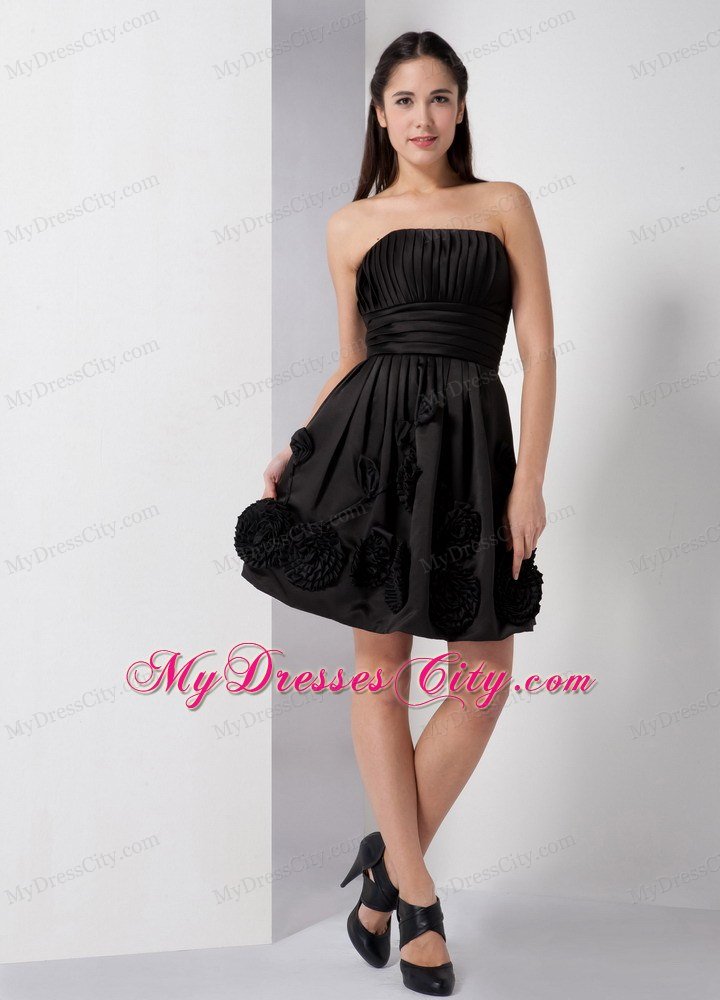 Flowers Strapless Ruched Knee-length Little Black Dress