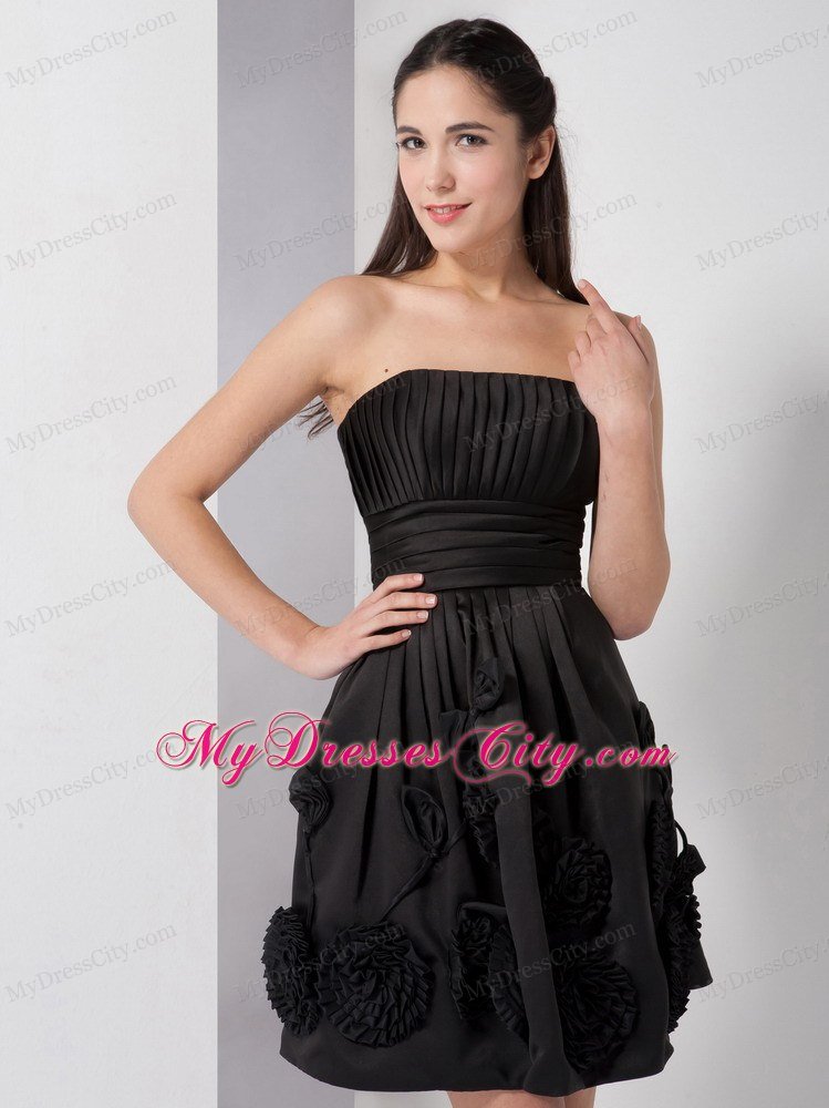 Flowers Strapless Ruched Knee-length Little Black Dress