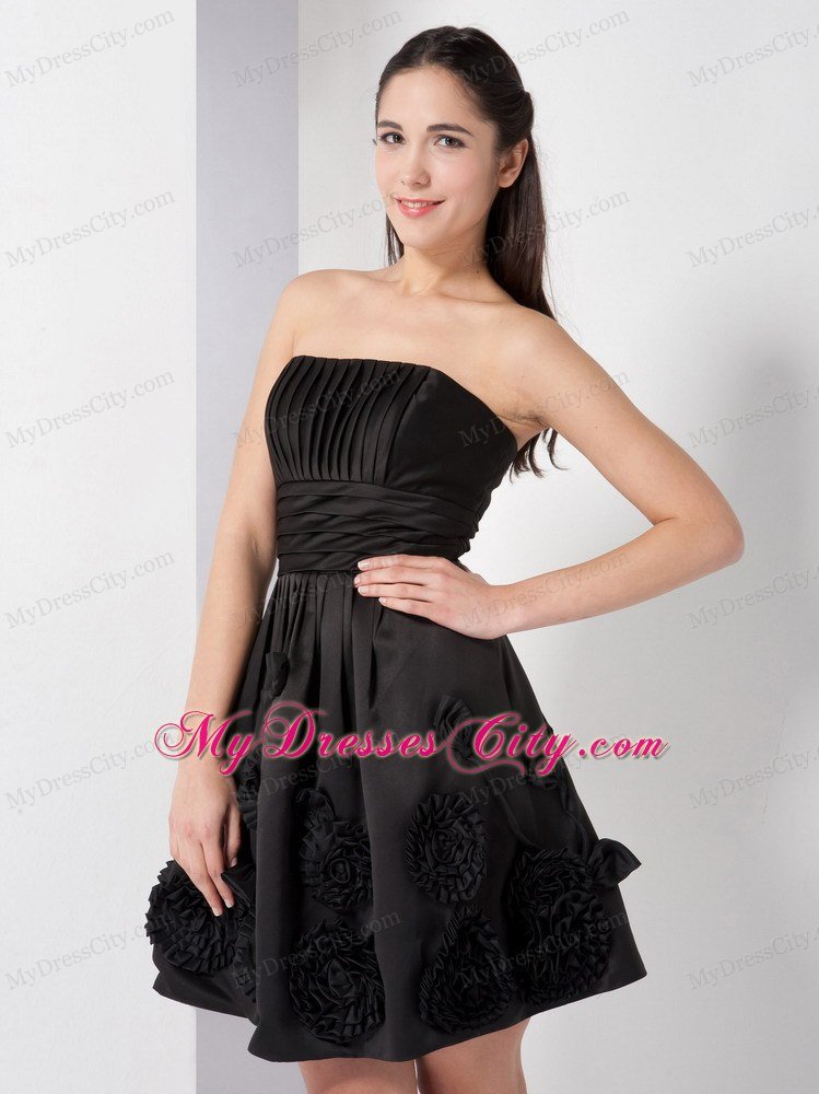 Flowers Strapless Ruched Knee-length Little Black Dress