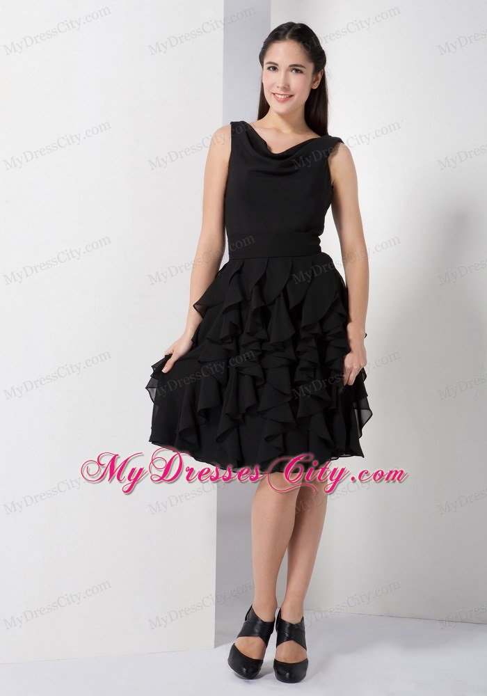 Short V-neck A-line Little Black Dresses with Ruffled Layers