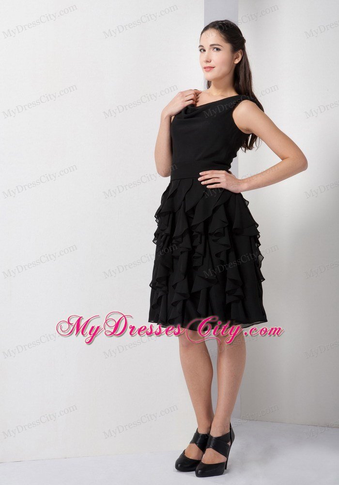 Short V-neck A-line Little Black Dresses with Ruffled Layers