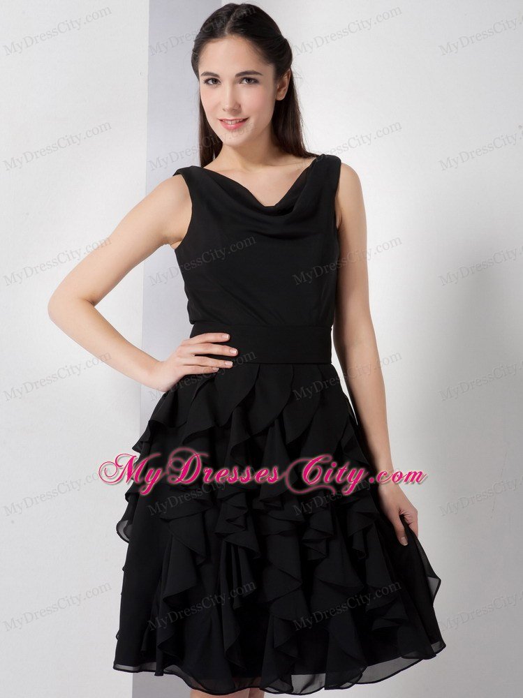 Short V-neck A-line Little Black Dresses with Ruffled Layers