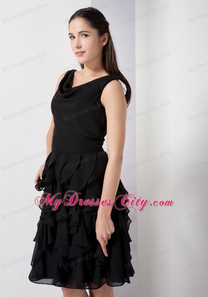 Short V-neck A-line Little Black Dresses with Ruffled Layers