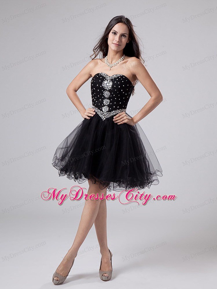 Beading and Rhinestones Sweetheart Short Black Party Dress