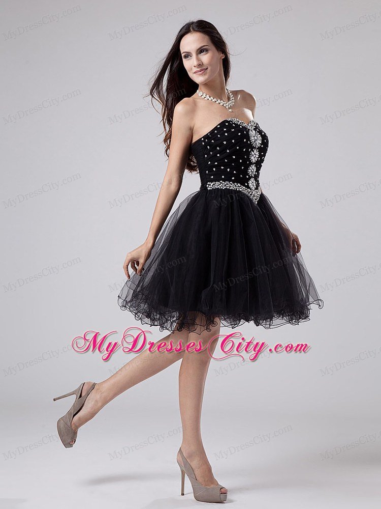 Beading and Rhinestones Sweetheart Short Black Party Dress