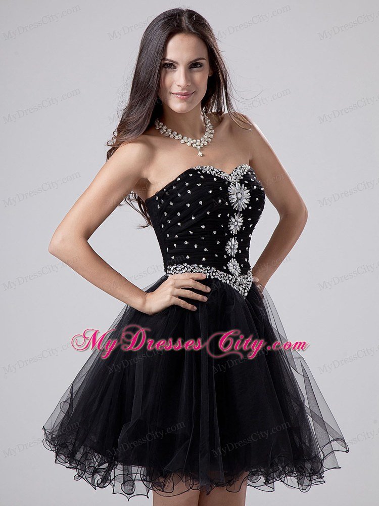 Beading and Rhinestones Sweetheart Short Black Party Dress