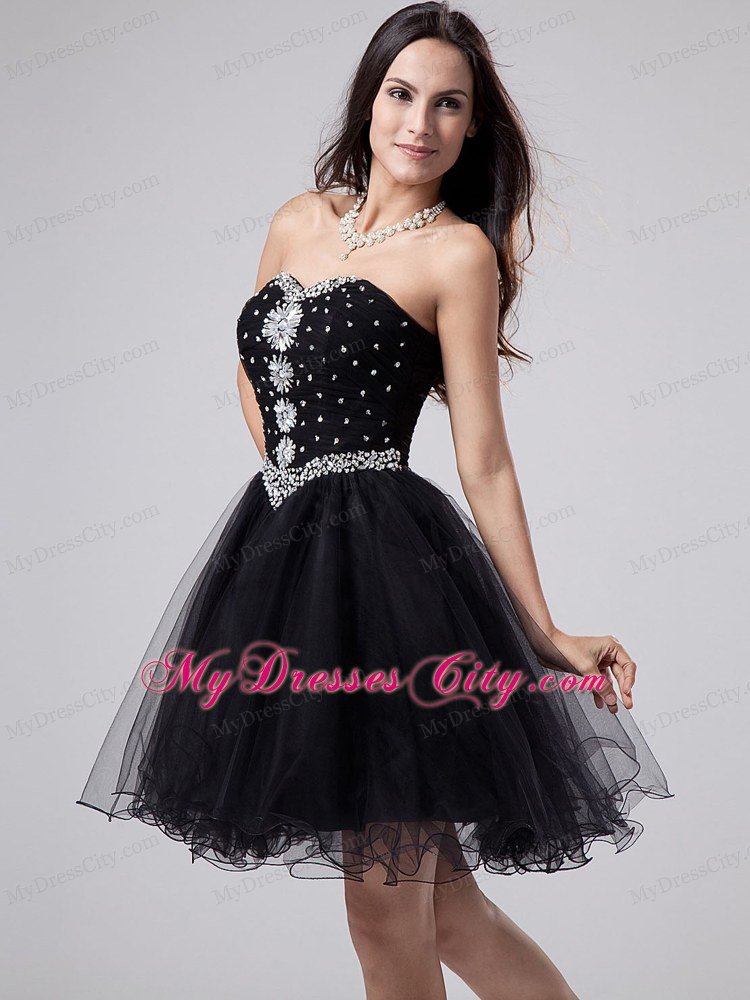 Beading and Rhinestones Sweetheart Short Black Party Dress