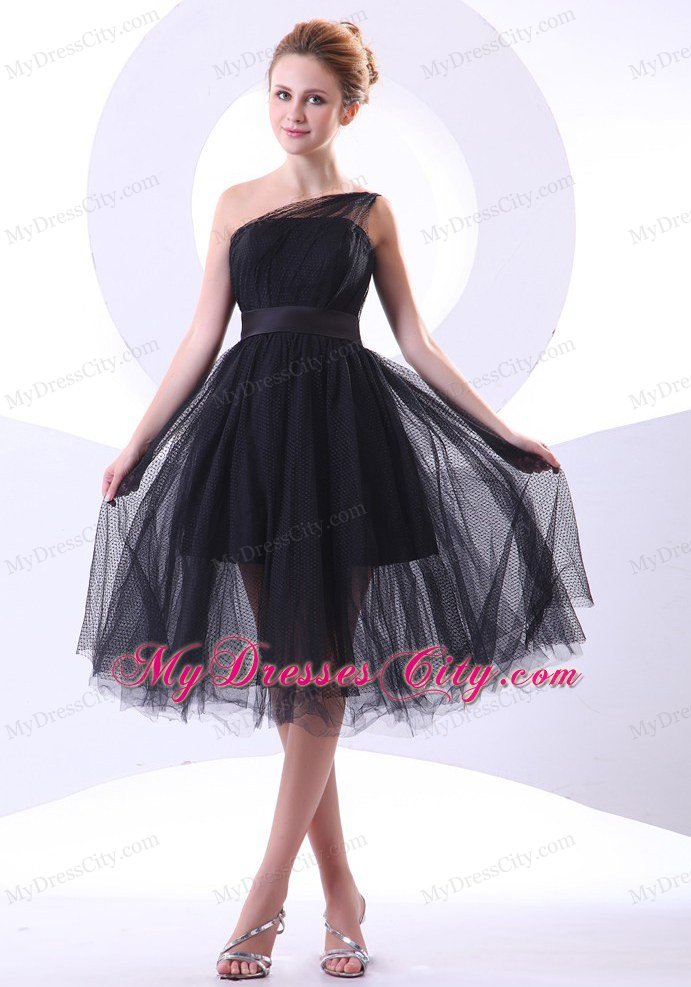 One Shoulder Knee-length Little Black Dresses Sleeveless