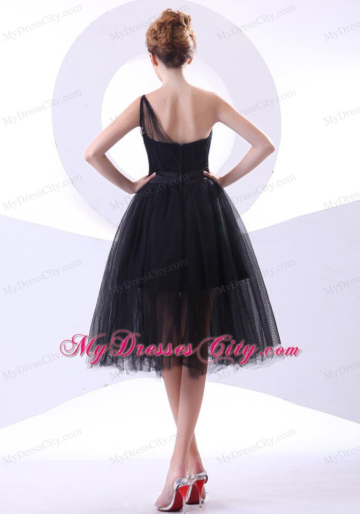 One Shoulder Knee-length Little Black Dresses Sleeveless