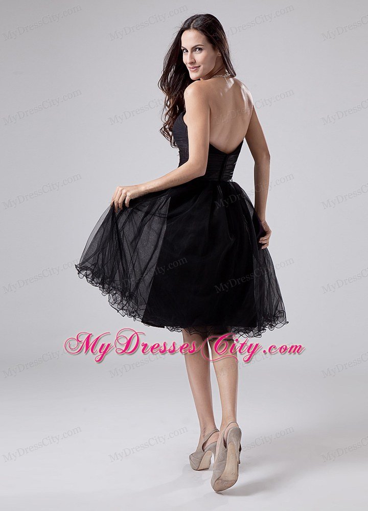 Ruched Sweetheart Little Black Dress With Beading and Sash