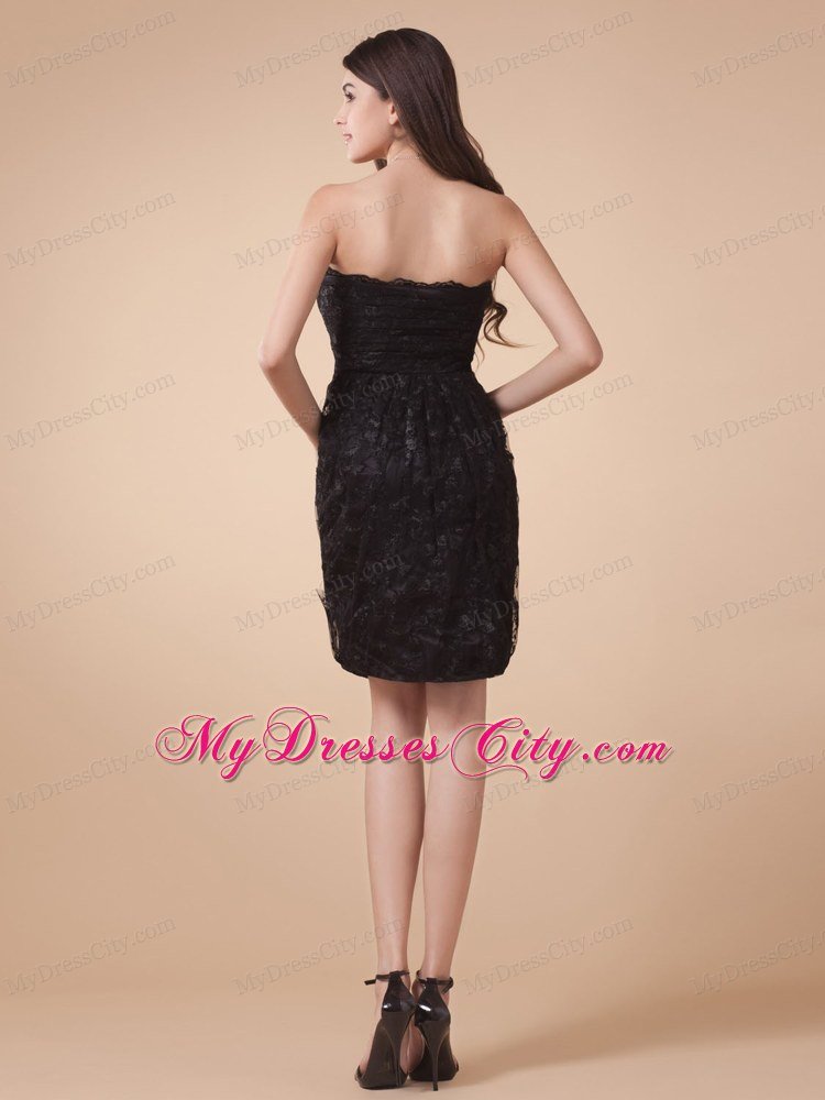 Simple Lace Mini Sweetheart Black Party Dress with Big Bow